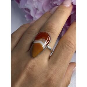 925 STERLING SILVER AGATE RING SIZE 7.5